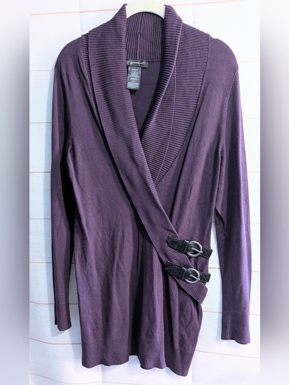 INC Y2k Style Plum Shawl Collar Cardigan with Buckle Details Size Medium Petite